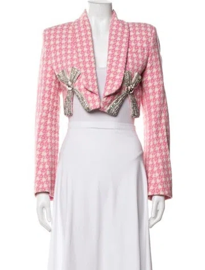 Pre-owned Area Virgin Wool Houndstooth Print Jacket In Pink