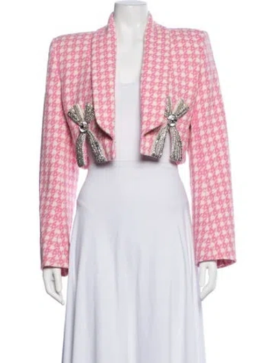 Pre-owned Area Virgin Wool Houndstooth Print Jacket W/ Tags In Pink