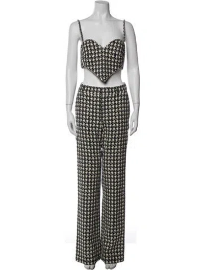 Pre-owned Area Virgin Wool Houndstooth Print Set In Neutrals