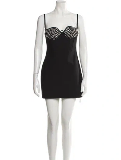 Pre-owned Area Virgin Wool Mini Dress In Black