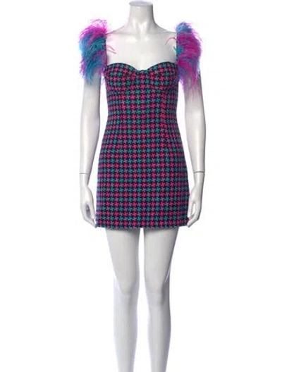Pre-owned Area Virgin Wool Mini Dress In Black/blue