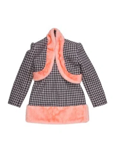 Pre-owned Area Virgin Wool Plaid Print Dress Set In Purple