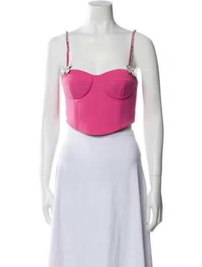 Pre-owned Area Virgin Wool Square Neckline Crop Top In Pink