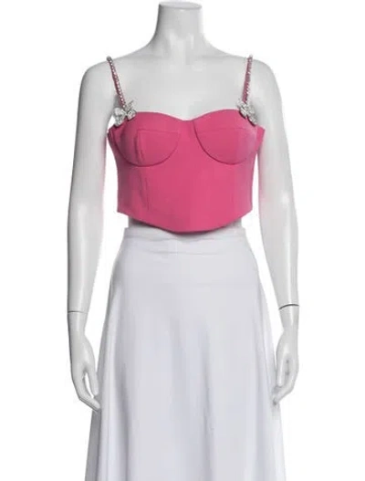 Pre-owned Area Virgin Wool V-neck Crop Top W/ Tags In Pink