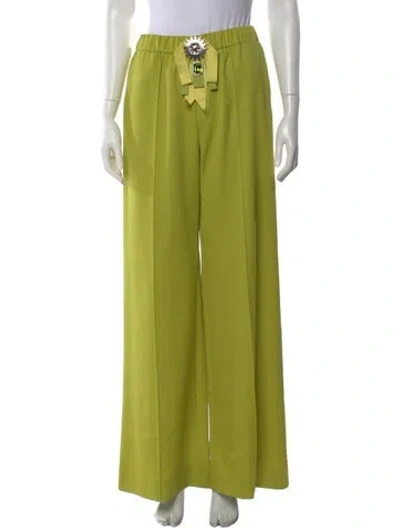 Pre-owned Area Virgin Wool Wide Leg Pants In Green