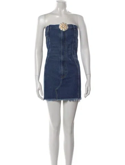 Pre-owned Area V-neck Knee-length Dress W/ Tags In Blue