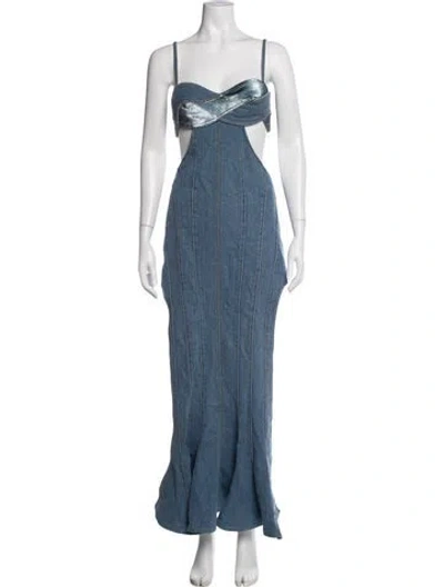 Pre-owned Area V-neck Long Dress In Blue