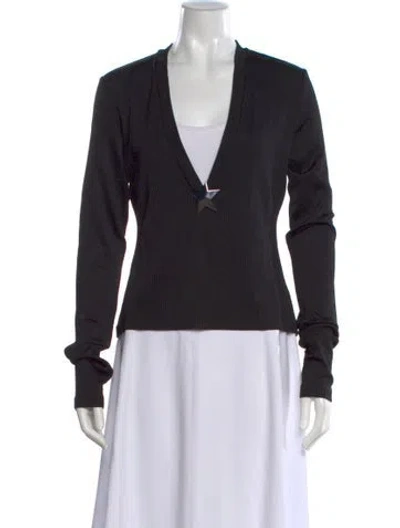 Pre-owned Area V-neck Long Sleeve Top In Black