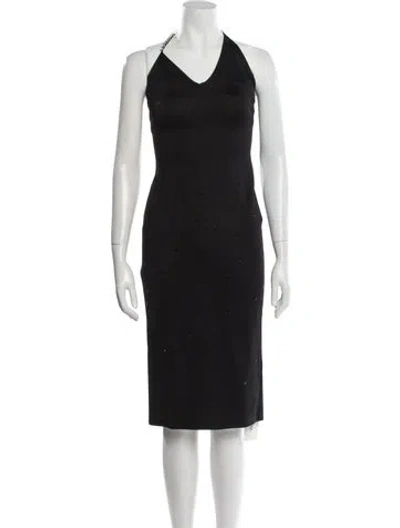 Pre-owned Area V-neck Midi Length Dress In Black
