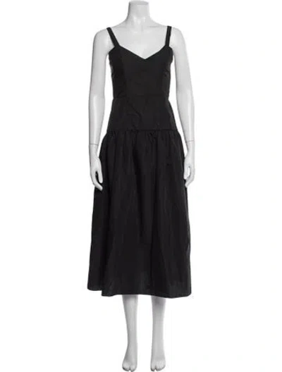 Pre-owned Area V-neck Midi Length Dress In Black
