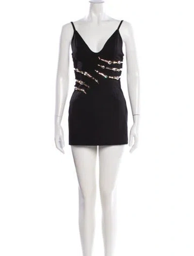 Pre-owned Area V-neck Mini Dress In Black