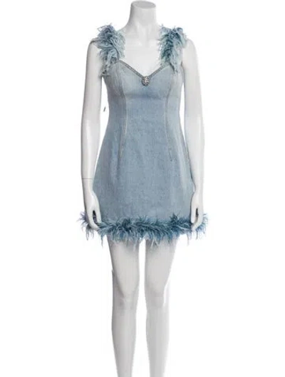 Pre-owned Area V-neck Mini Dress In Blue