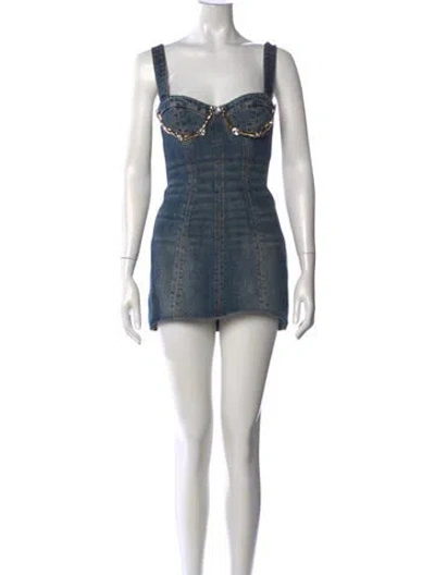 Pre-owned Area V-neck Mini Dress In Blue