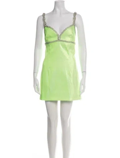 Pre-owned Area V-neck Mini Dress In Green
