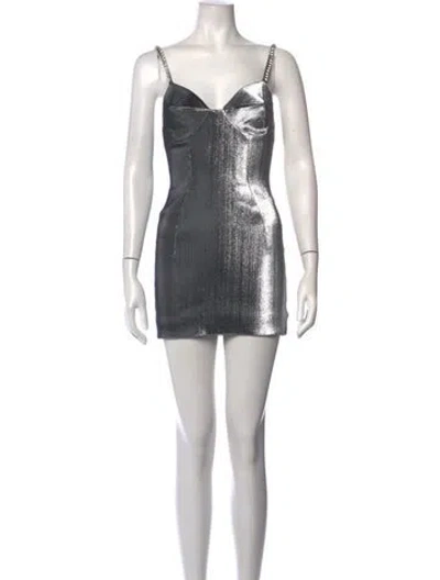 Pre-owned Area V-neck Mini Dress In Grey/metallic