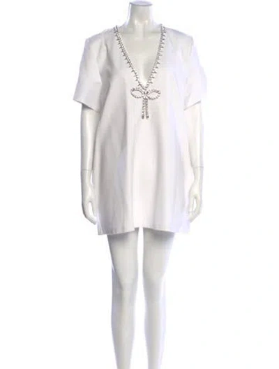 Pre-owned Area V-neck Mini Dress In Neutral