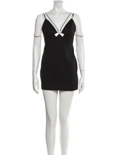 Pre-owned Area V-neck Mini Dress W/ Tags In Black