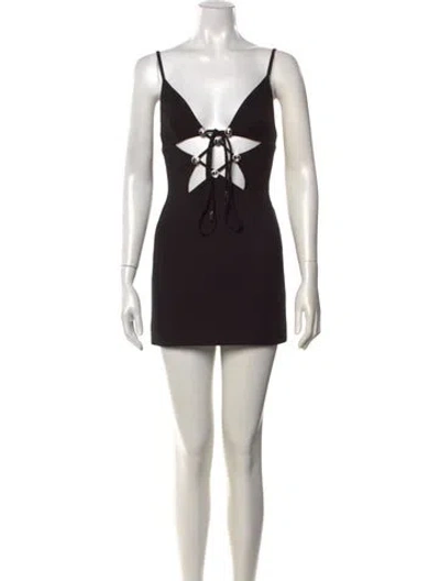 Pre-owned Area V-neck Mini Dress W/ Tags In Black