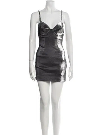 Pre-owned Area V-neck Mini Dress W/ Tags In Gray