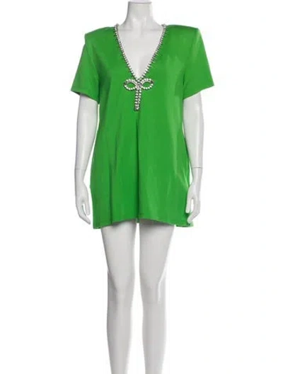 Pre-owned Area V-neck Mini Dress W/ Tags In Green