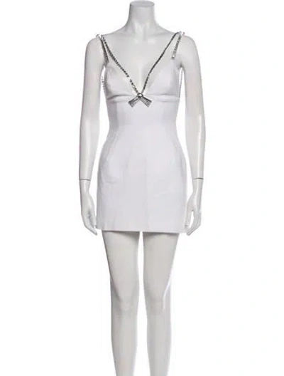 Pre-owned Area V-neck Mini Dress In White