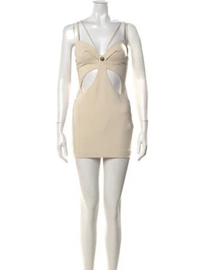 Pre-owned Area V-neck Mini Dress In White