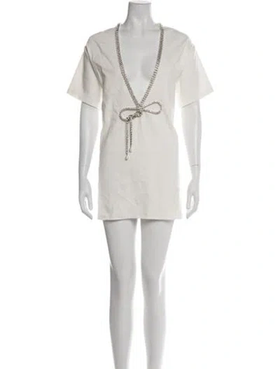 Pre-owned Area V-neck Mini Dress In White