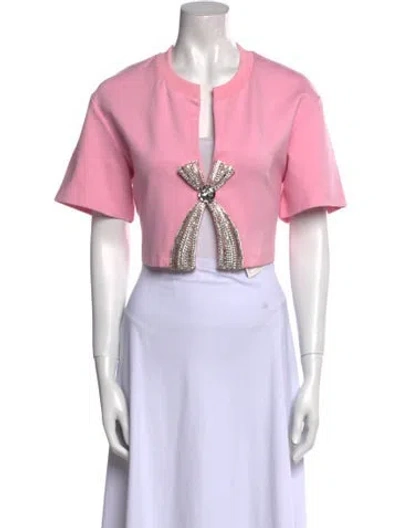 Pre-owned Area V-neck Short Sleeve Crop Top In Pink