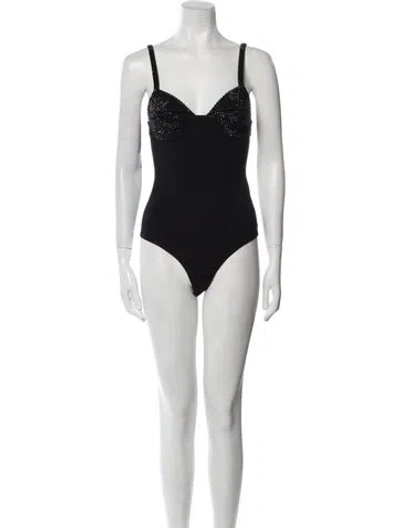 Pre-owned Area V-neck Sleeveless Bodysuit In Black