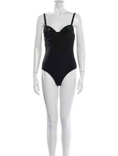Pre-owned Area V-neck Sleeveless Bodysuit In Black