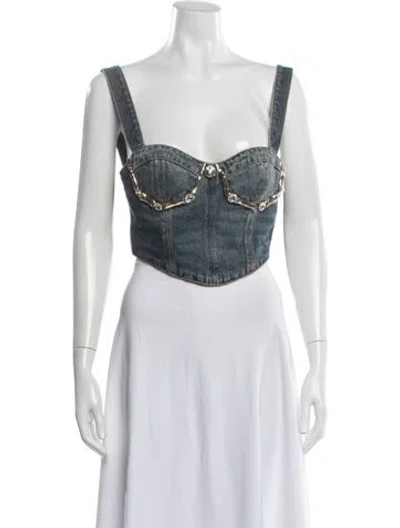 Pre-owned Area V-neck Sleeveless Crop Top In Blue
