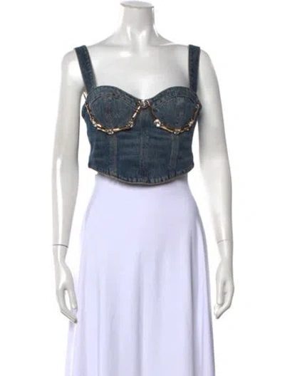 Pre-owned Area V-neck Sleeveless Crop Top In Blue