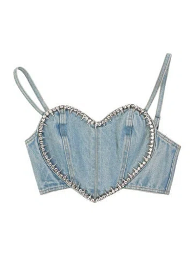 Pre-owned Area V-neck Sleeveless Crop Top In Blue