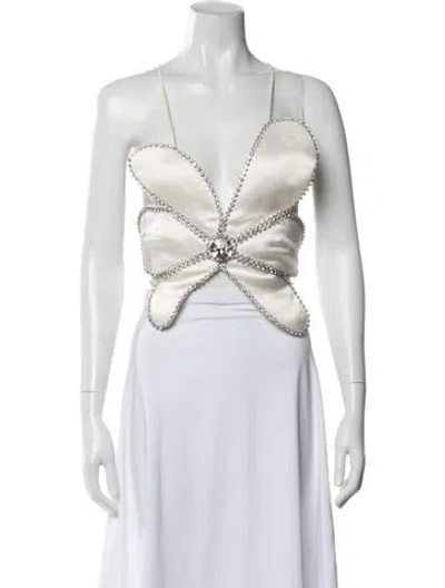 Pre-owned Area V-neck Sleeveless Top In White