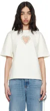 Area White Crystal Heart Cutout Relaxed T-shirt In Off White