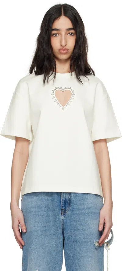 Area White Crystal Heart Cutout Relaxed T-shirt