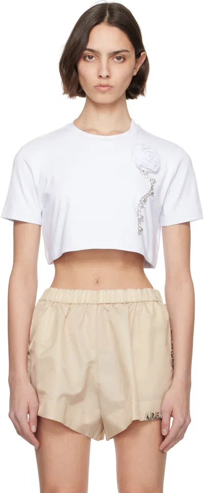 Area White Crystal Rosette Cropped T-shirt