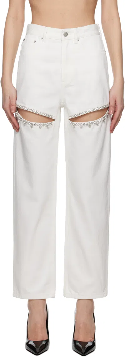 AREA WHITE CRYSTAL SLIT JEANS