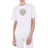 AREA AREA WHITE MUSSEL FLOWER EMBELLISHED CUTOUT JERSEY T-SHIRT