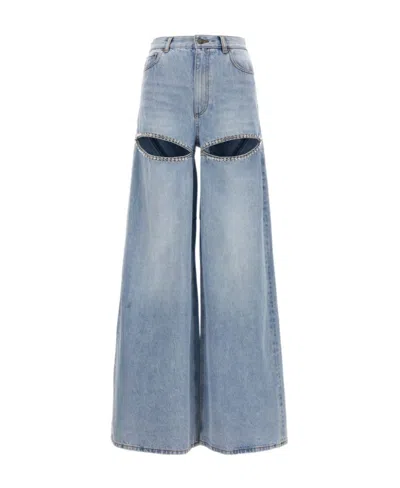 Area Crystal-embellished Cutout High-rise Wide-leg Jeans In Light Blue