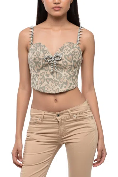 Area Women Brown Printed Sweet Heart Neck Top In Gray