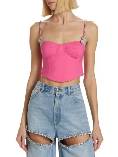 Area Embellished Wool Bustier In Carmine Rose