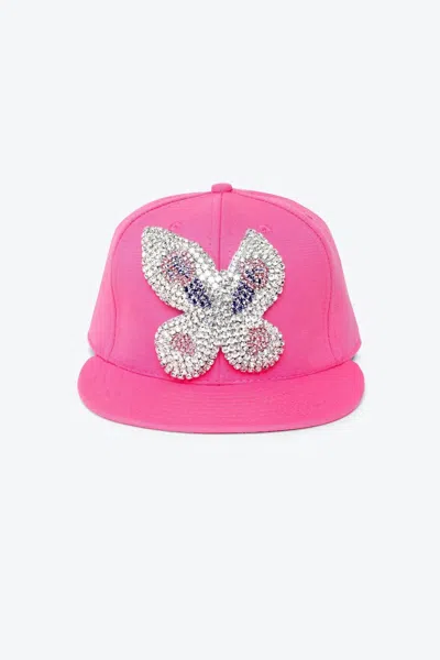 Area Women's Crystal Buterfly Fitted Cap In Carmine Rose In Silver