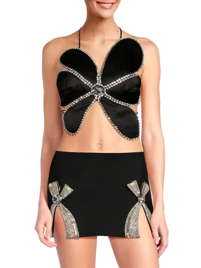 Area Crystal Mussel Flower Top In Black