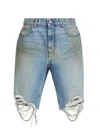 Area Distressed Embellished Denim Shorts In Blue