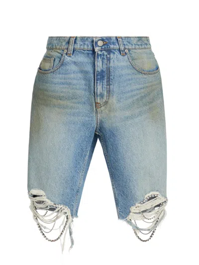 Area Women's Crystal Fray Jean Shorts In Blue