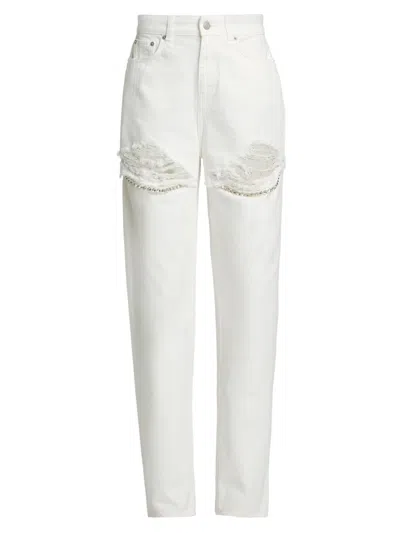 Area Women's Crystal Fray Slit Jeans In White