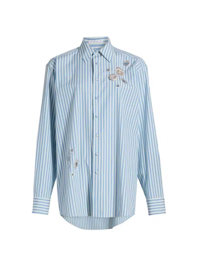 Area Women's Crystal Grommet Striped Poplin Shirt In Blue