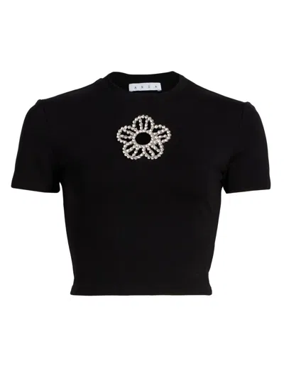 Area Women's Crystal-embellished Flower Crop T-shirt In Black