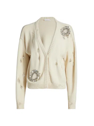 Area Women's Distressed Crystal Cardigan In Neutral